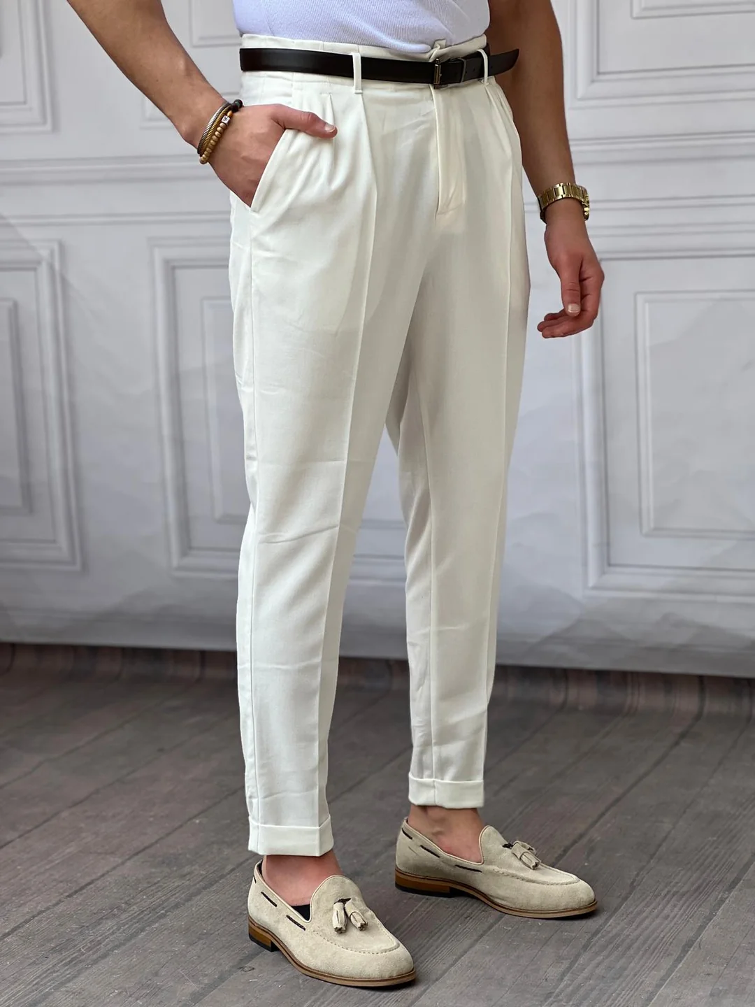 Kemer Detaylı İtalyan Kesim Pileli Pantolon - küçük resim 3