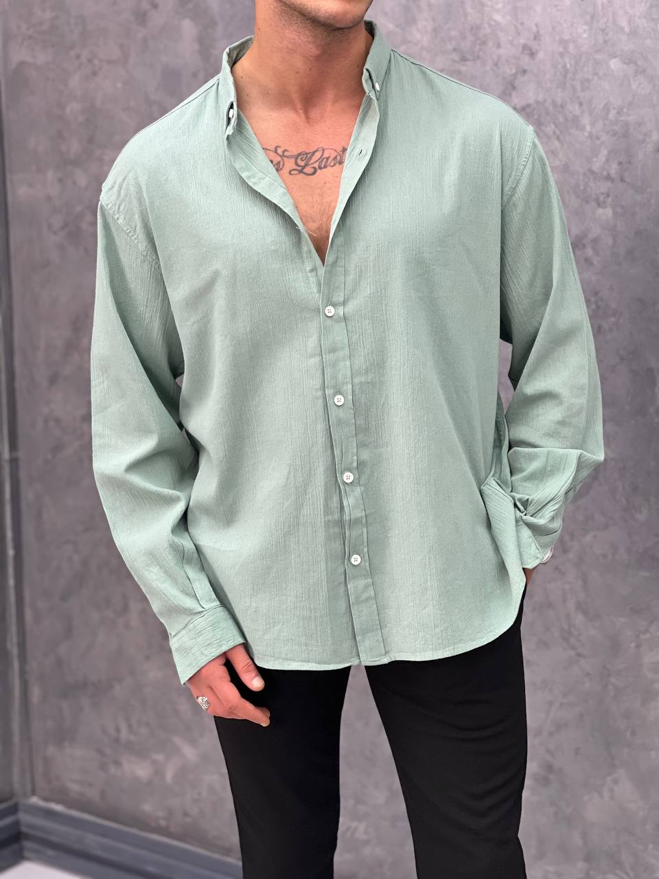 Krinkıl Kumaş Oversize Kesim Keten Gömlek - küçük resim 2